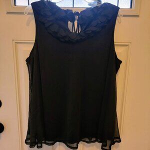 New Directions Ruffle Neckline Black Tank Top